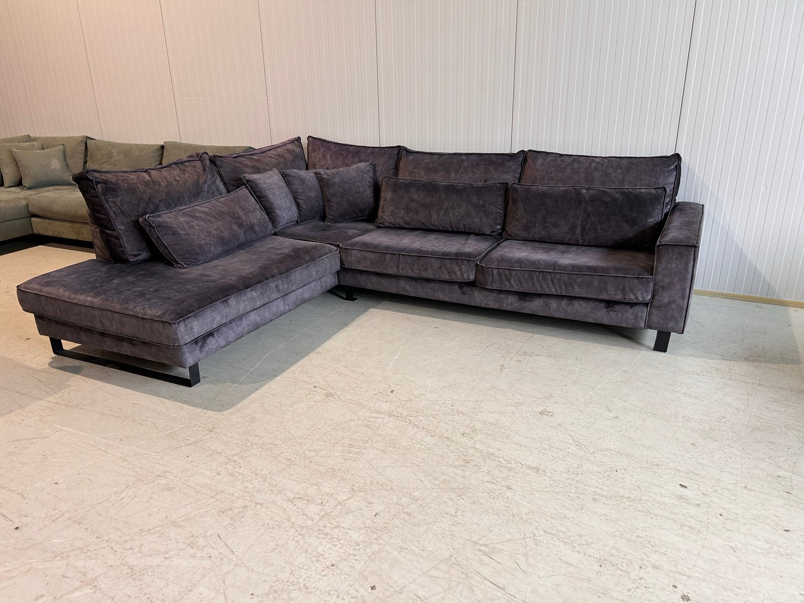 Gave zwarte velvet hoekbank - Professioneel gereinigd, Huis en Inrichting, Banken | Bankstellen, Ophalen, 100 tot 125 cm, ., Hoekbank