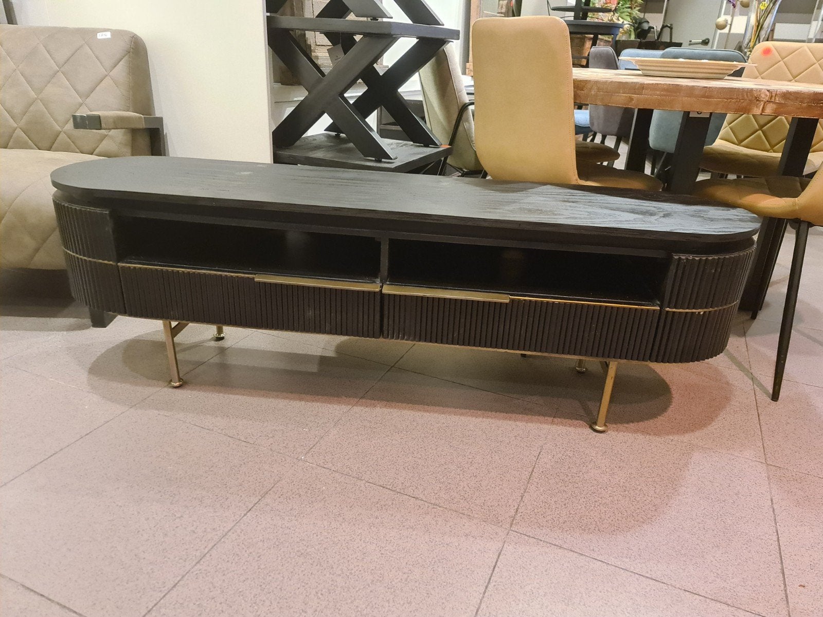 nieuw luxe tv meubel 130x51x40cm hotel chique messing €350, Ophalen, Hout, Meerkleurig, .