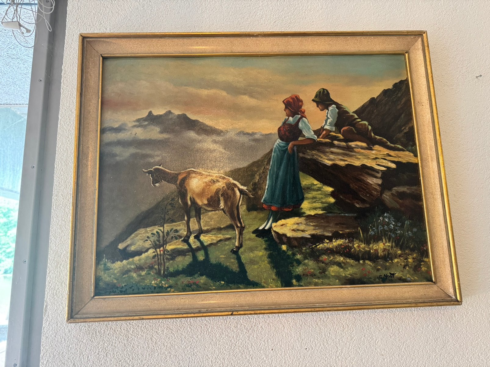 Handgesigneerd schilderij Cesare Monti – Paesaggio, Antiek en Kunst, Ophalen of Verzenden