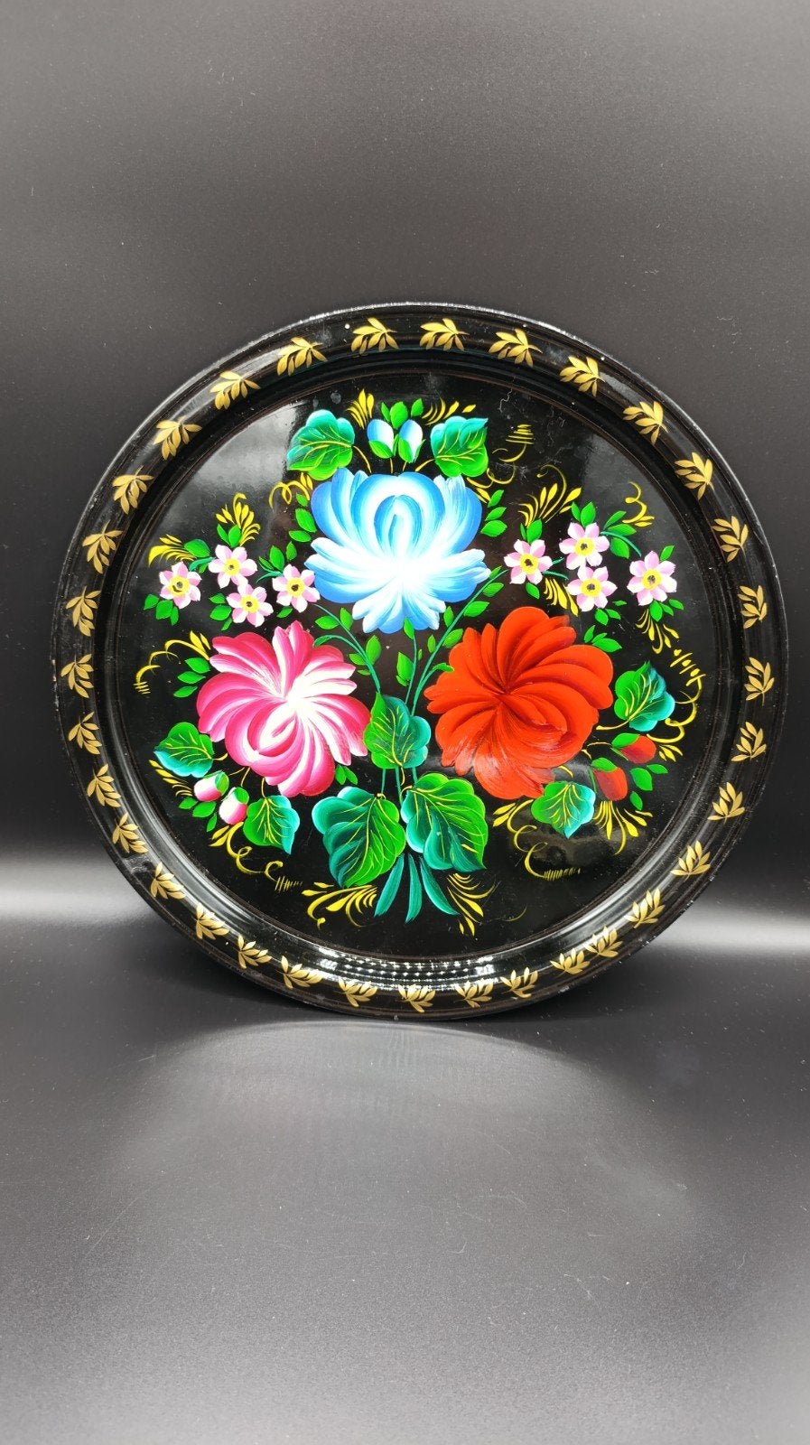 fraai vintage Russisch dienblad, emaille, hand painted, Ophalen of Verzenden