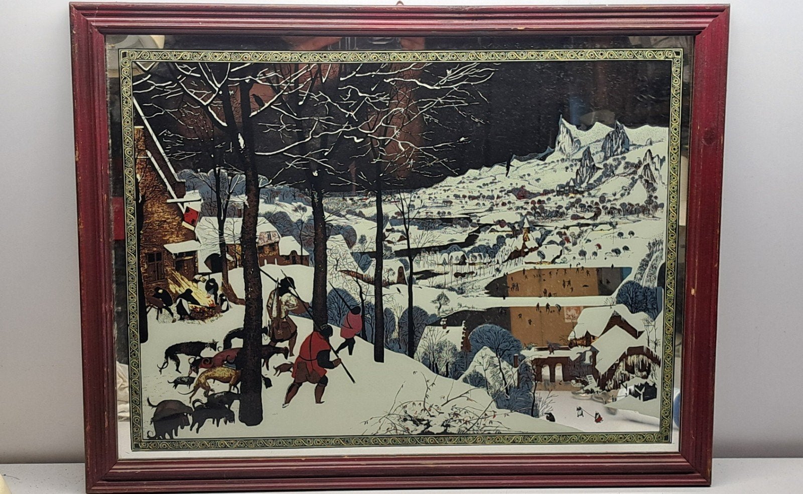 Wandspiegel Pieter Bruegel - Jagers in de Sneeuw (65x51cm), Ophalen of Verzenden