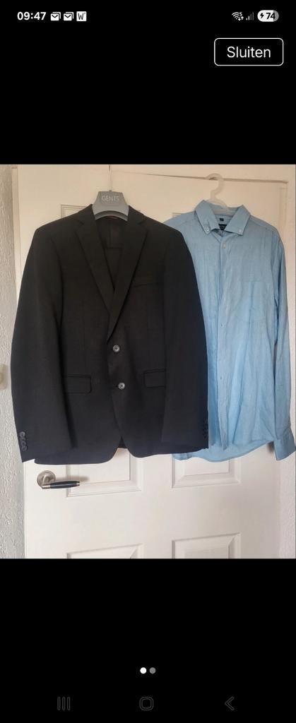 Gents pak maat S/M inclusief overhemd, Maat 48/50 (M), Zwart, Ophalen of Verzenden, Zo goed als nieuw