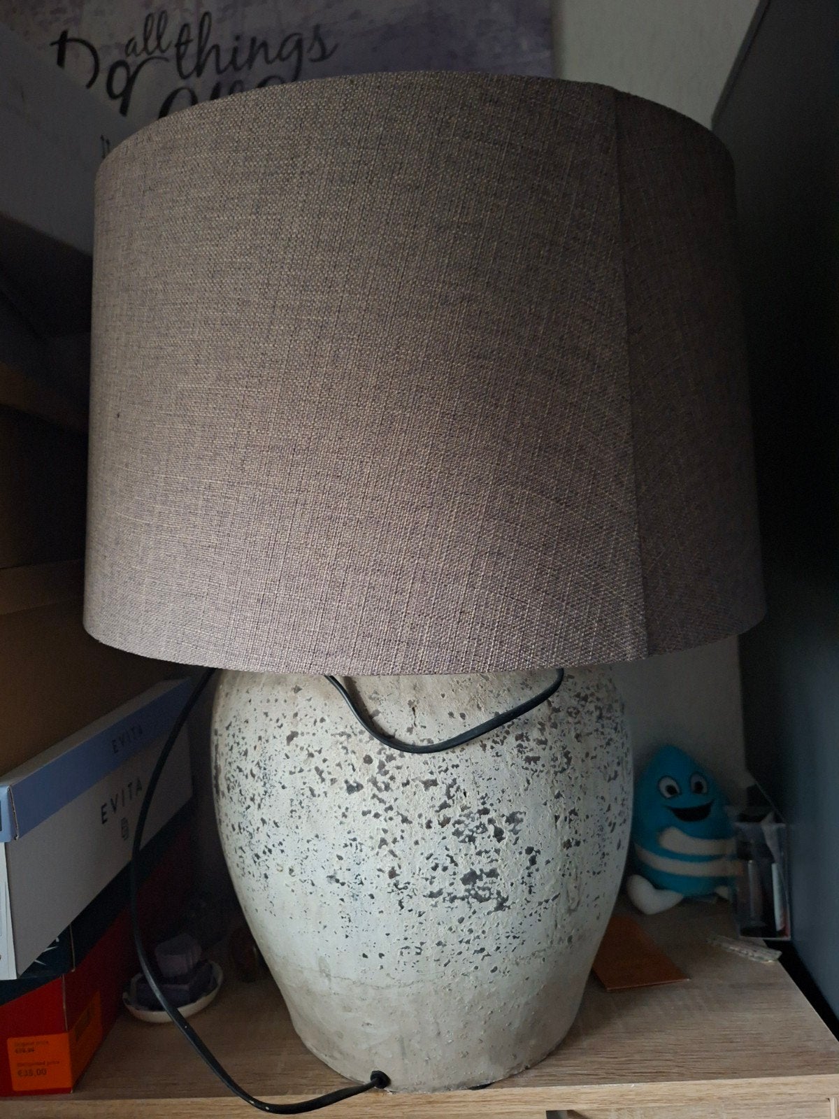 kruiklamp met stoffen kap en keramische voet, Ophalen, Textiel, 100 tot 150 cm, E27 (groot)