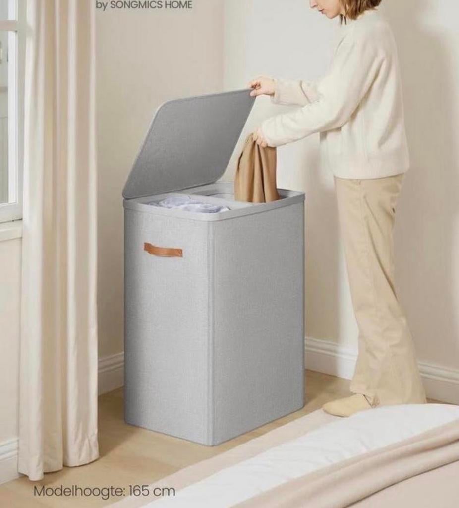 Songmics 170L 2-vaks wasmand - Grijs NIEUW, Nieuw, Ophalen of Verzenden, A, A