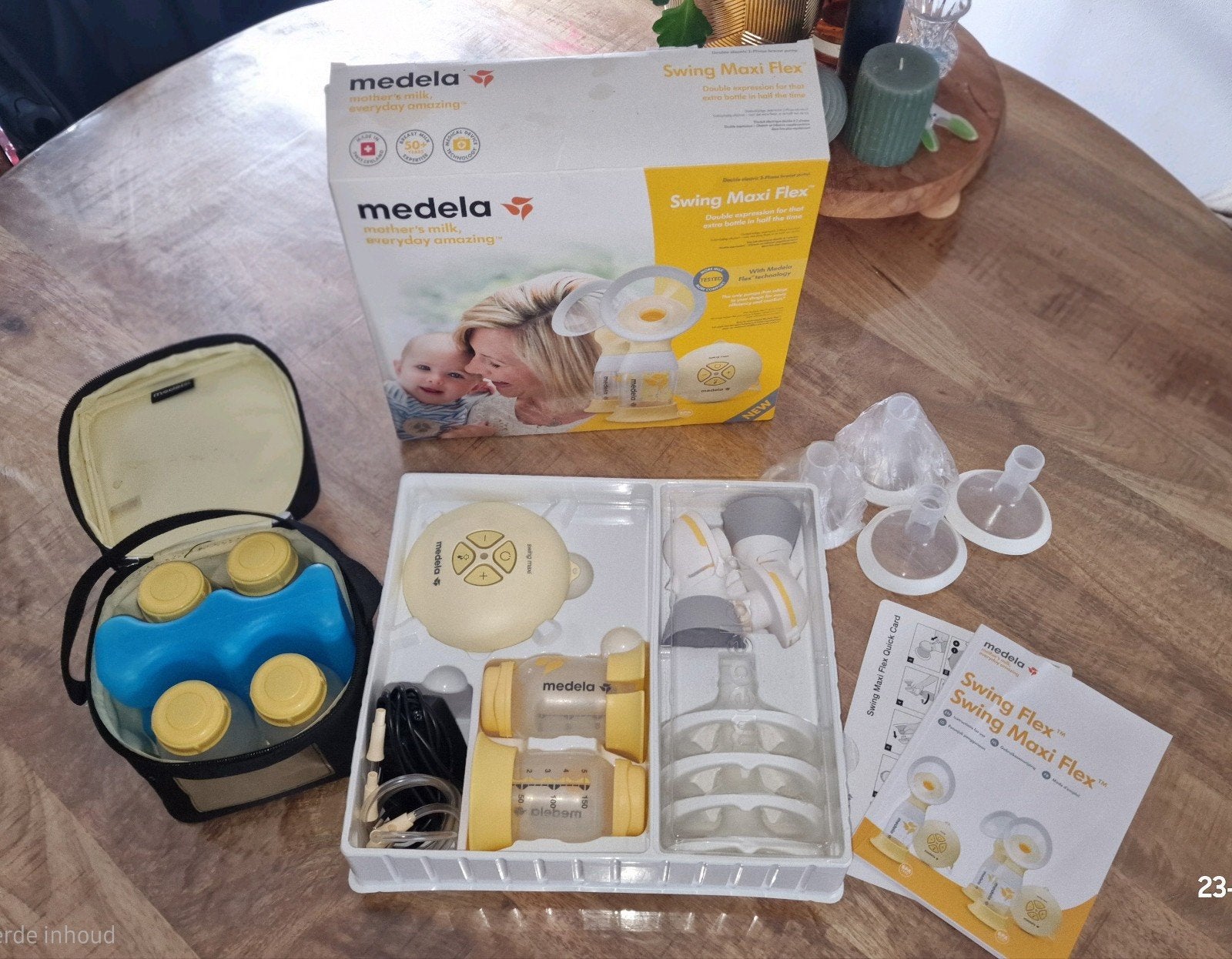 Medela Swing Maxi Flex Dubbele Borstkolf + Accessoires, Ophalen of Verzenden, Gebruikt
