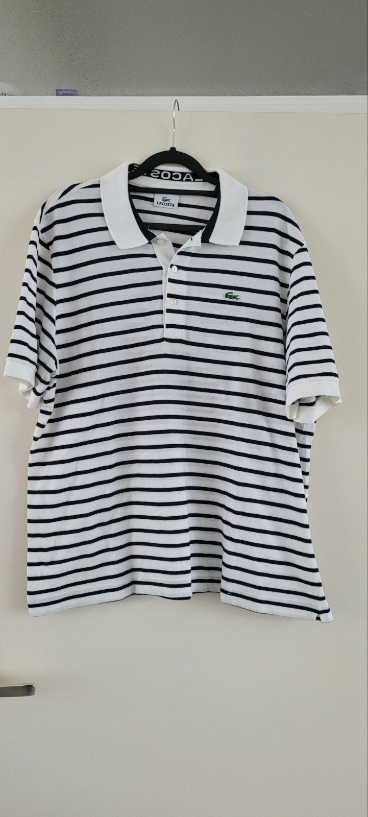 Lacoste Polo Shirt - Wit/Zwart gestreept, Kleding | Heren, T-shirts, Maat 56/58 (XL), Ophalen of Verzenden, Zo goed als nieuw