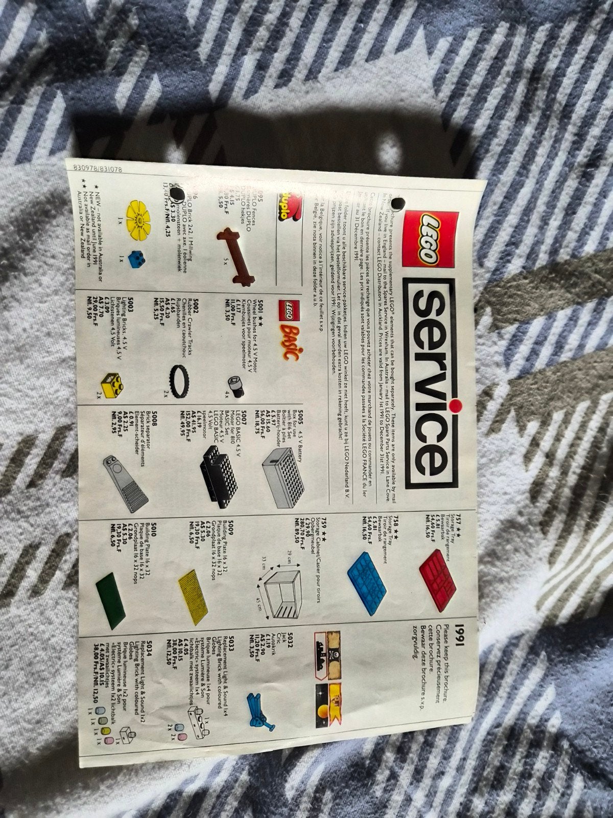 originele LEGO Service Packs / Onderdelen Catalogus uit 1991, Gebruikt, Overige thema's, Lego, Overige typen