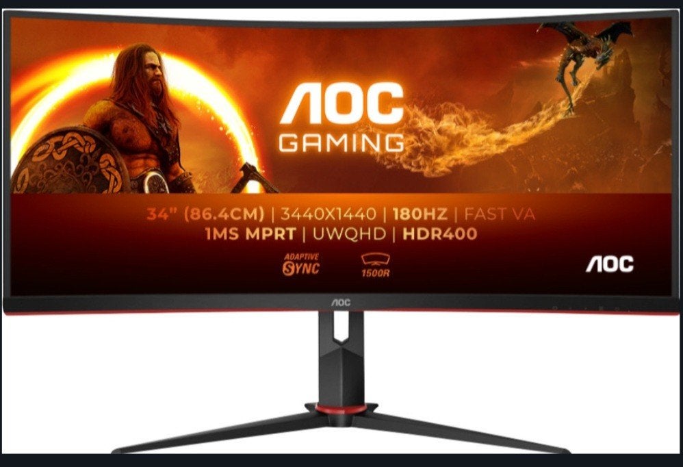 AOC 34 inch 1440p 180hz 1ms Ultrawide Gaming Monitor, AOC Gaming, VA, Zo goed als nieuw, 1 tot 2 ms