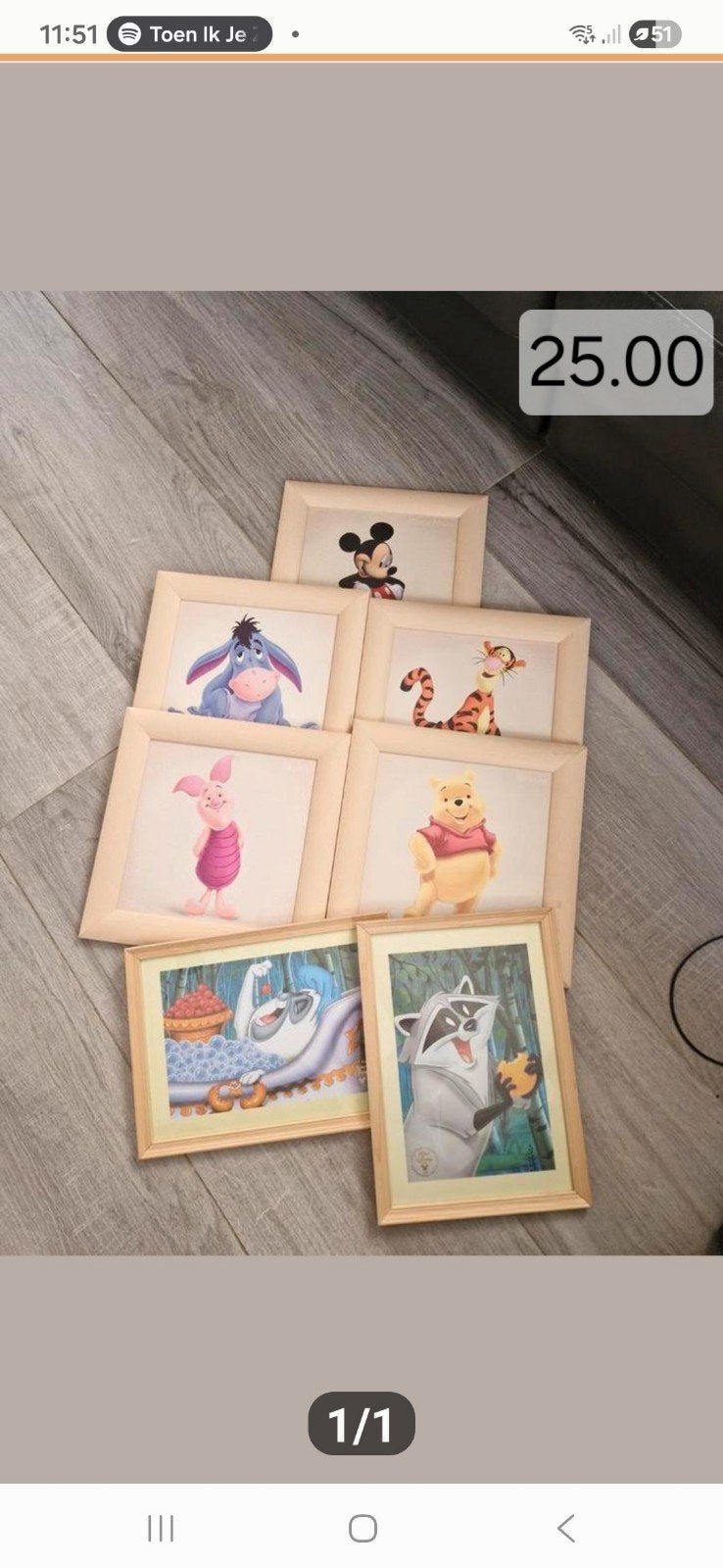 Leuke ingelijste Disney en cartoon prints, Minder dan 50 cm, Gebruikt, Ophalen of Verzenden, Print