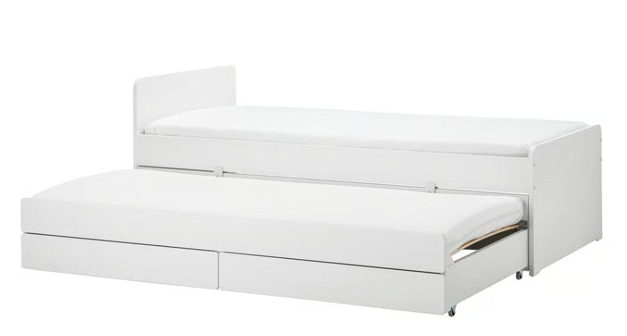 Eenpersoonsbed IKEA SLÄKT met onderbed en opberger -  wit, Ophalen, 90 cm, Eenpersoons, Wit