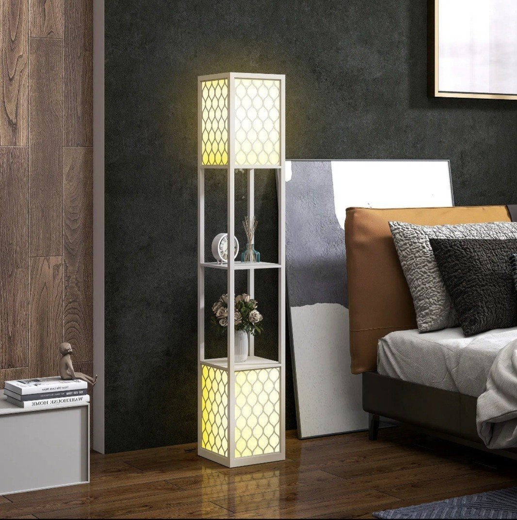 HOMCOM Vloerlamp met 2 Planken, Zwart + Wit, Huis en Inrichting, Lampen | Vloerlampen, Nieuw, Modern, 150 tot 200 cm, Ophalen
