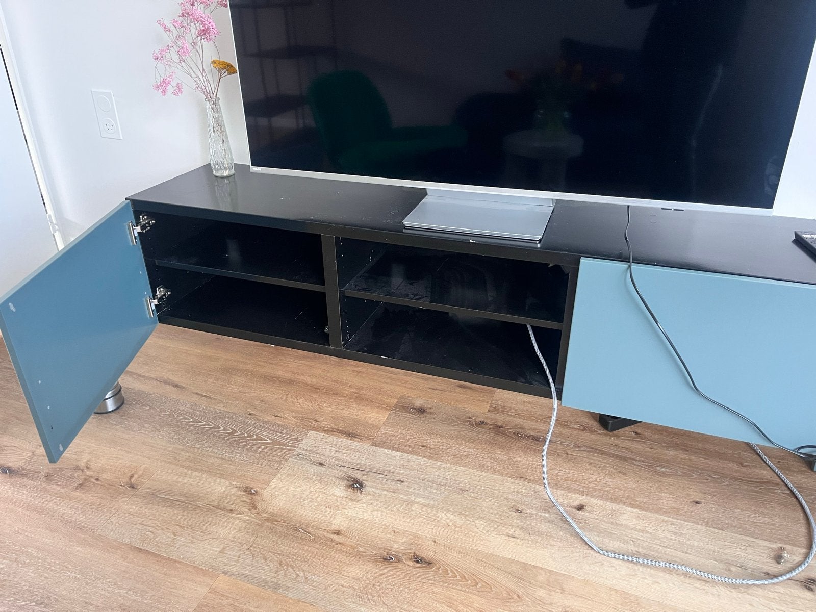 Zwart/petrol zwevend tv-meubel met opbergruimte, Ophalen, Gebruikt, 150 tot 200 cm, Minder dan 100 cm