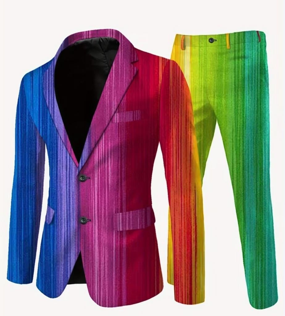 Opvallend Regenboog Pak - Blazer en Broek, Overige kleuren, Onbekend, Nieuw, Overige maten
