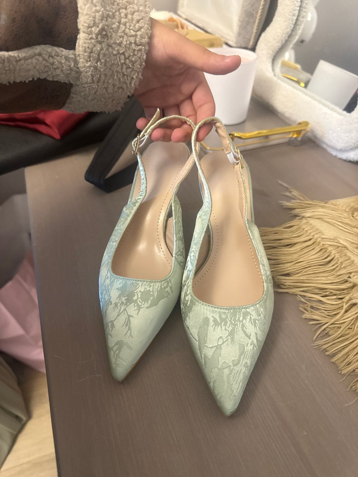 Elegante mintgroene pumps met patroon, Ophalen, Pumps, Nieuw, Groen