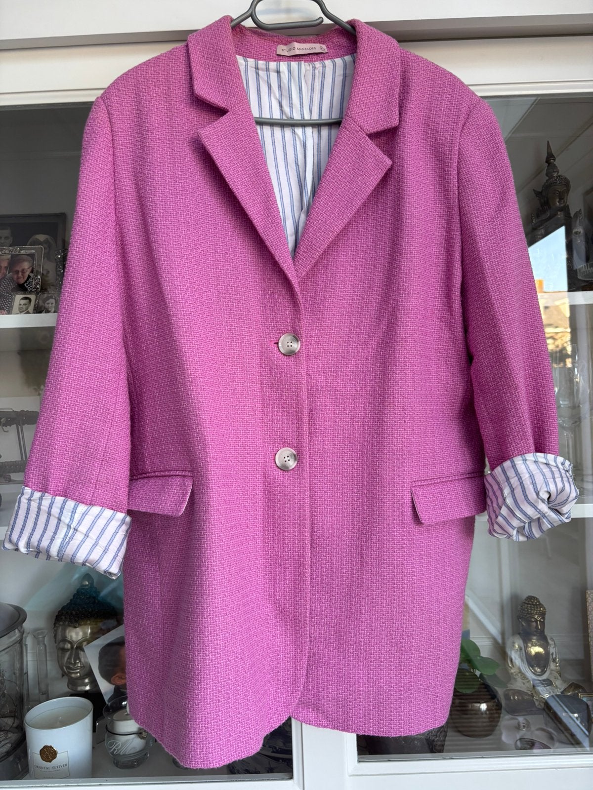 Studio Anneloes tweed blazer Sofie XL roze, Kleding | Dames, Ophalen of Verzenden, Zo goed als nieuw, Maat 46/48 (XL) of groter