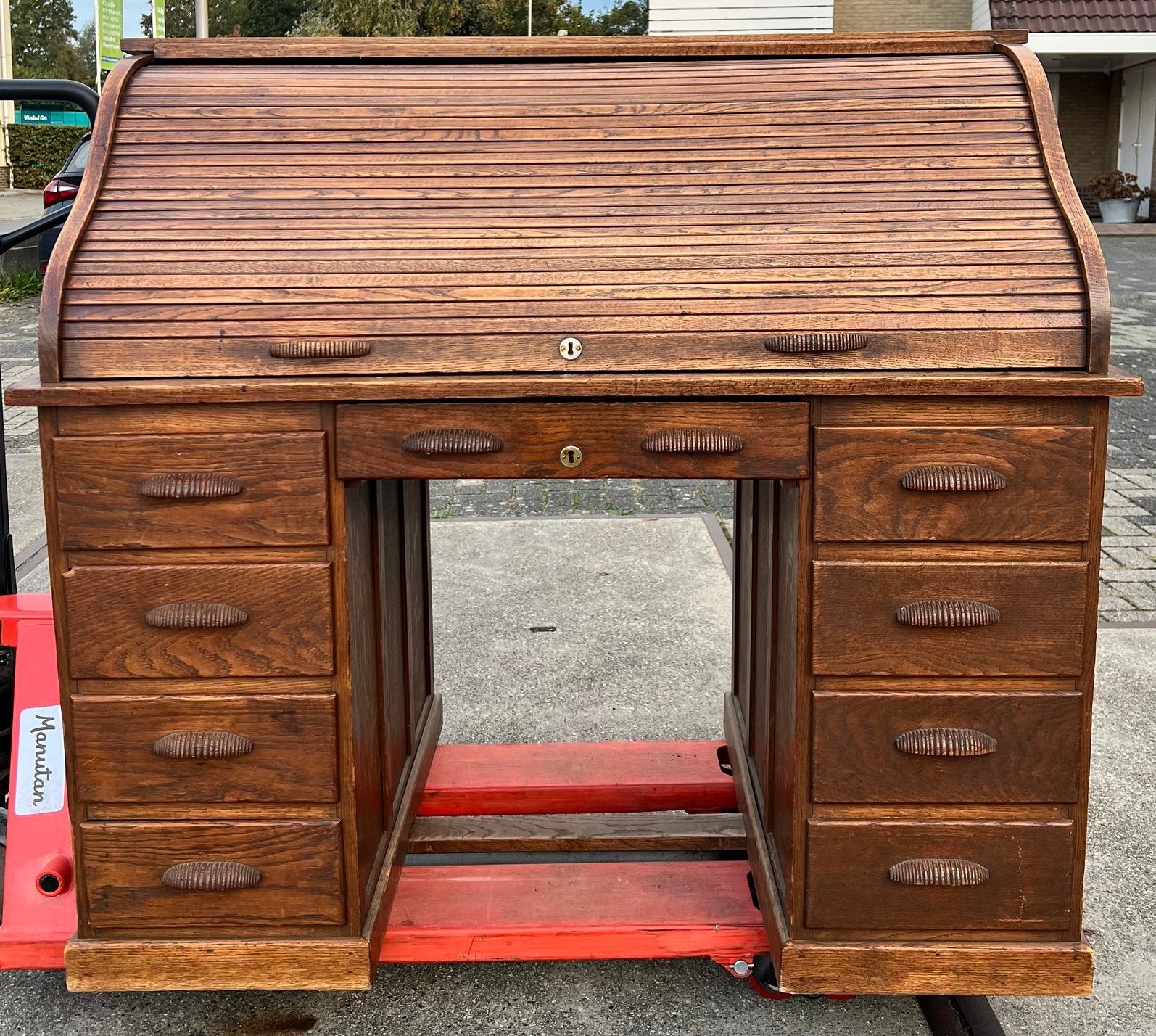Antiek eikenhouten rolluikbureau – ca.127 cm breed, Ophalen