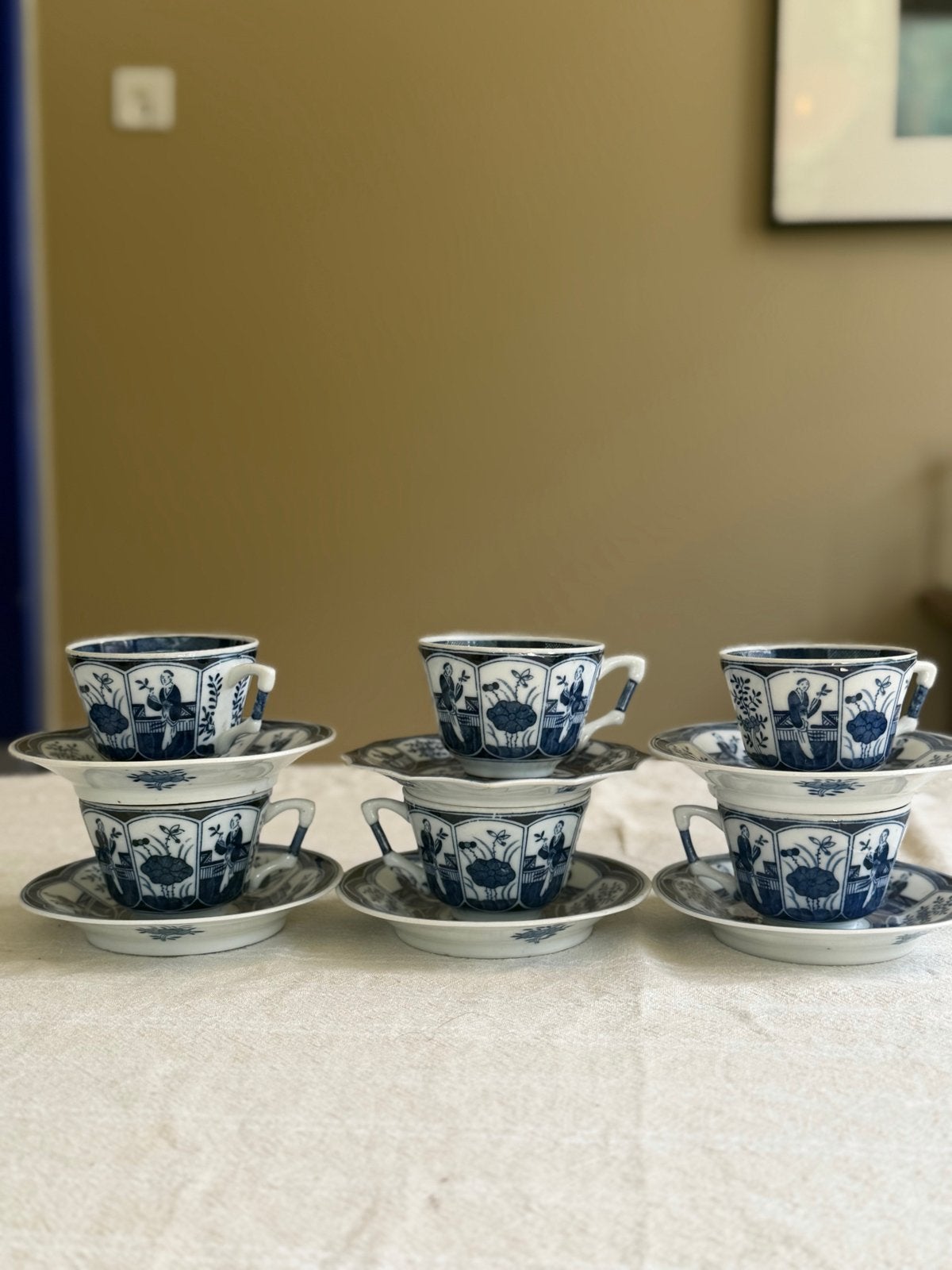6x blauw Antieke Mosa Maastricht 'Lange Lijs' Kop-Schotels, Antiek en Kunst, Ophalen of Verzenden