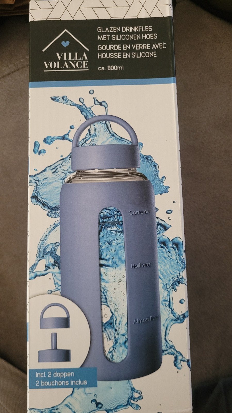 Villa Volance Glazen Drinkfles met Siliconen Hoes 800ml, Nieuw, Ophalen of Verzenden, Overige merken, Glas