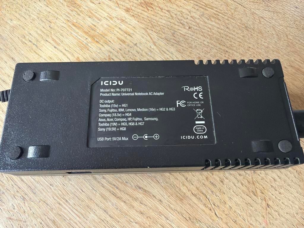 ICIDU Universele Laptop AC Adapter - Model PI-707721, Ophalen of Verzenden, Gebruikt