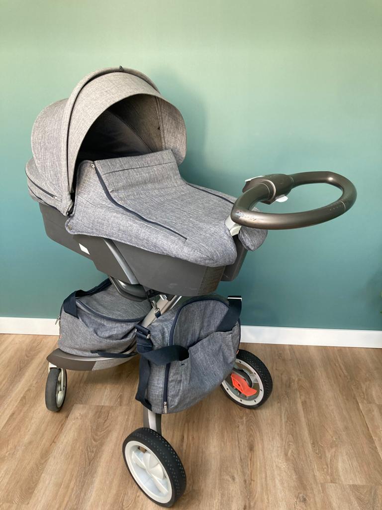 Stokke Xplory, denim grey, Ophalen of Verzenden, Zo goed als nieuw, Overige merken, Verstelbare duwstang