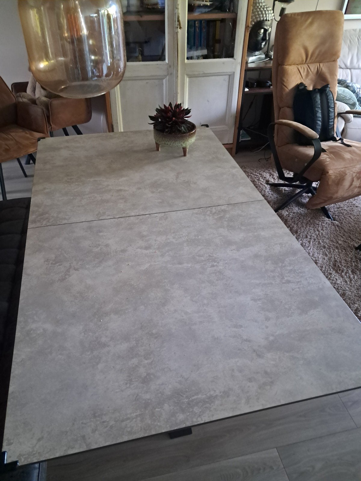 Uitschuifbare eettafel met stoelen, 200 cm of meer, Zo goed als nieuw, Rechthoekig, 50 tot 100 cm
