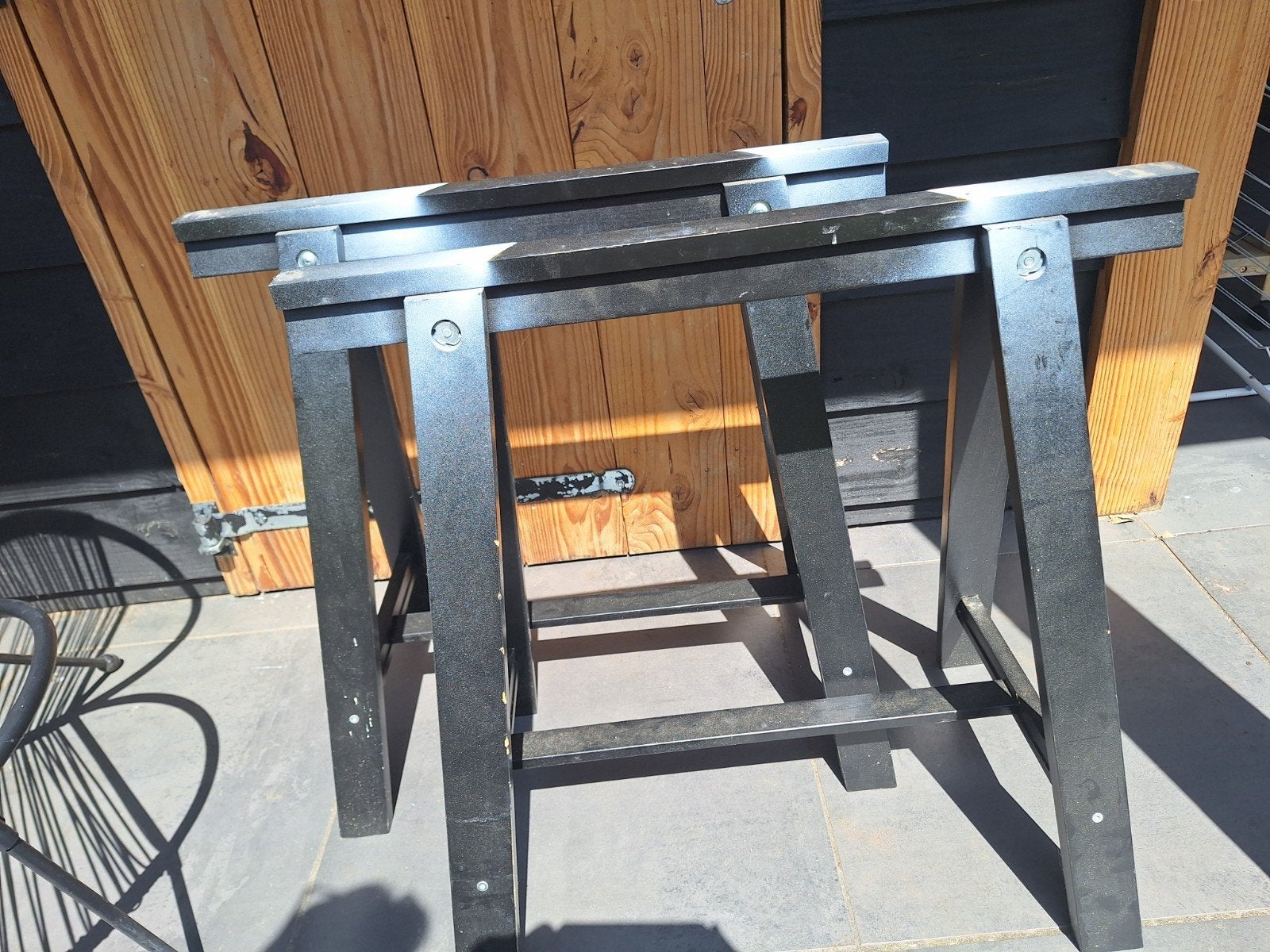 Schragen/ poten tafel, Ophalen, Gebruikt, Rechthoekig, 100 tot 150 cm