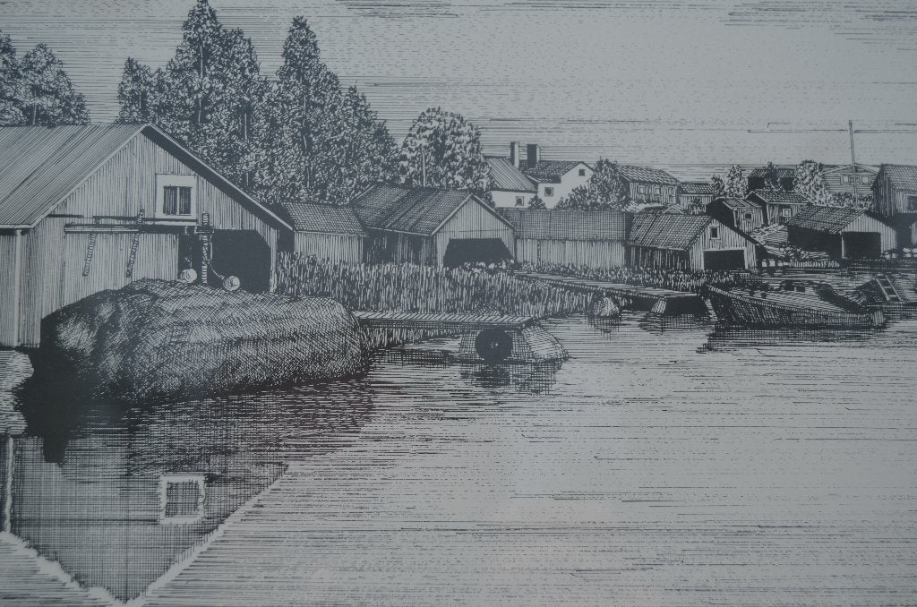 Moderne ets gesigneerd KK 89 (of 80), Antiek en Kunst, 2000 tot heden, Ets, Stadsgezicht, 42 cm