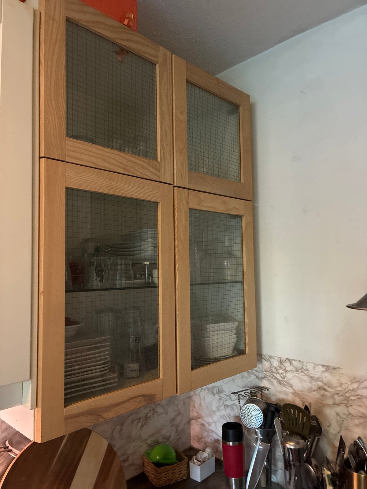 Houten keukenkastjes met glazen deuren, Ophalen, Gebruikt, 50 tot 100 cm, 25 tot 50 cm