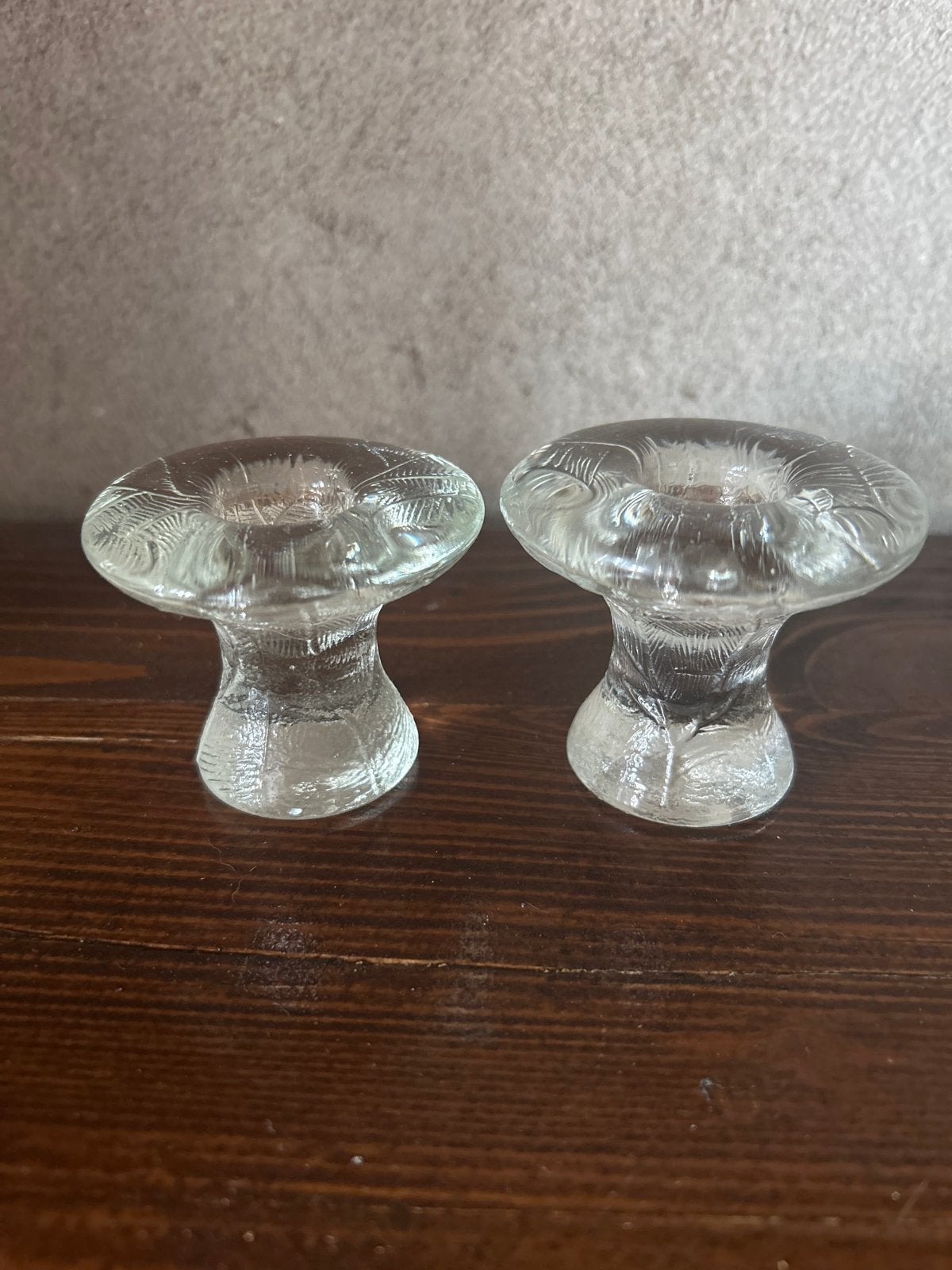 Vintage Glazen Kandelaars met Varenmotief - Jaren 70 Stijl, Ophalen of Verzenden, Glas