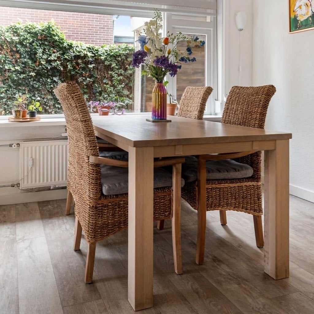 4 tot 8 persoons eettafel met 4 stoelen, Ophalen, Gebruikt, Eikenhout, 200 cm of meer