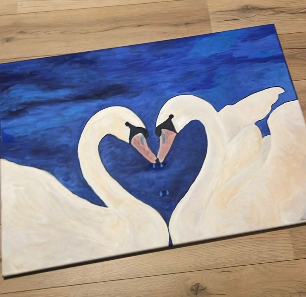 Schilderij Twee Zwanen, acryl werk uit 2011 Doro Krol, Ophalen of Verzenden