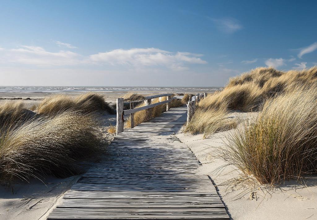 Strand fotobehang Houten Pad naar Zee, Huis en Inrichting, Stoffering | Behang, Verzenden