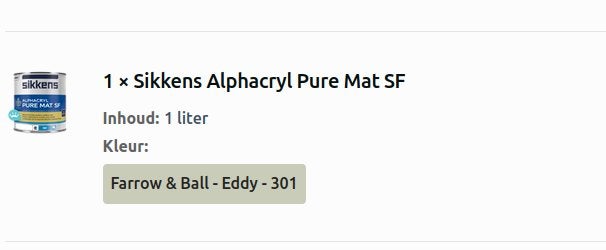 Eddy Farrow & Ball (Sikkens alphacryl pure mat) 1 liter, Doe-het-zelf en Verbouw, Verf, Beits en Lak, Nieuw, Ophalen of Verzenden