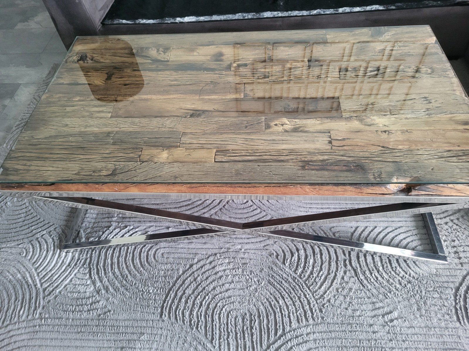 Salontafel met glasplaat, Ophalen, 100 tot 150 cm, 50 tot 100 cm, Glas