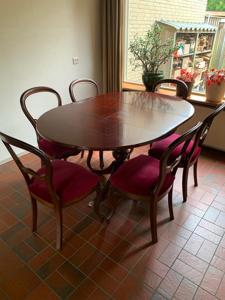 Antieke Mahonie Eettafel met 6 Stoelen, Antiek en Kunst, Ophalen