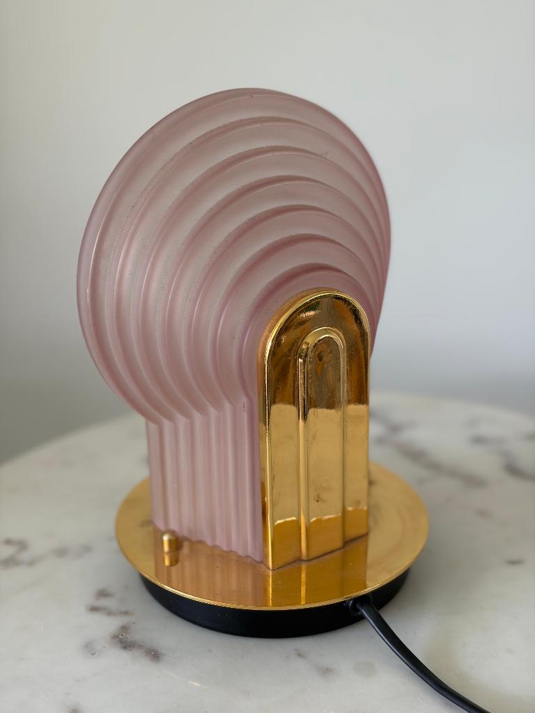 Vintage art deco tafellamp / wandlamp roze glas, Ophalen of Verzenden, Zo goed als nieuw, Glas
