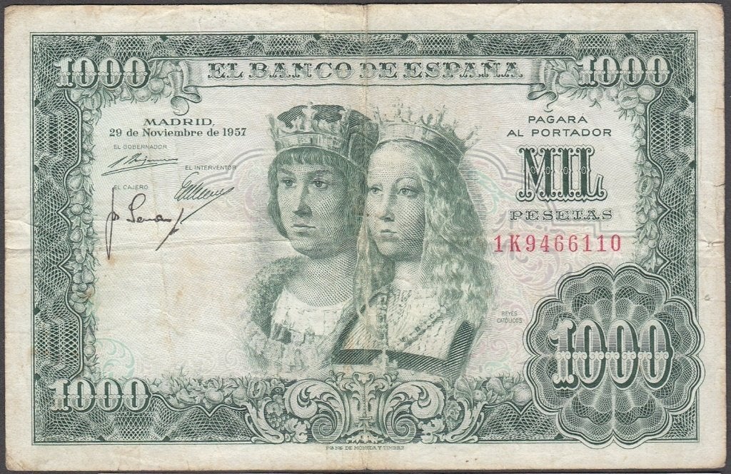Spanje bankbiljet 1000 Pesetas 29.11.1957, Pick 149 gebruikt, Postzegels en Munten, Bankbiljetten | Europa | Niet-Eurobiljetten