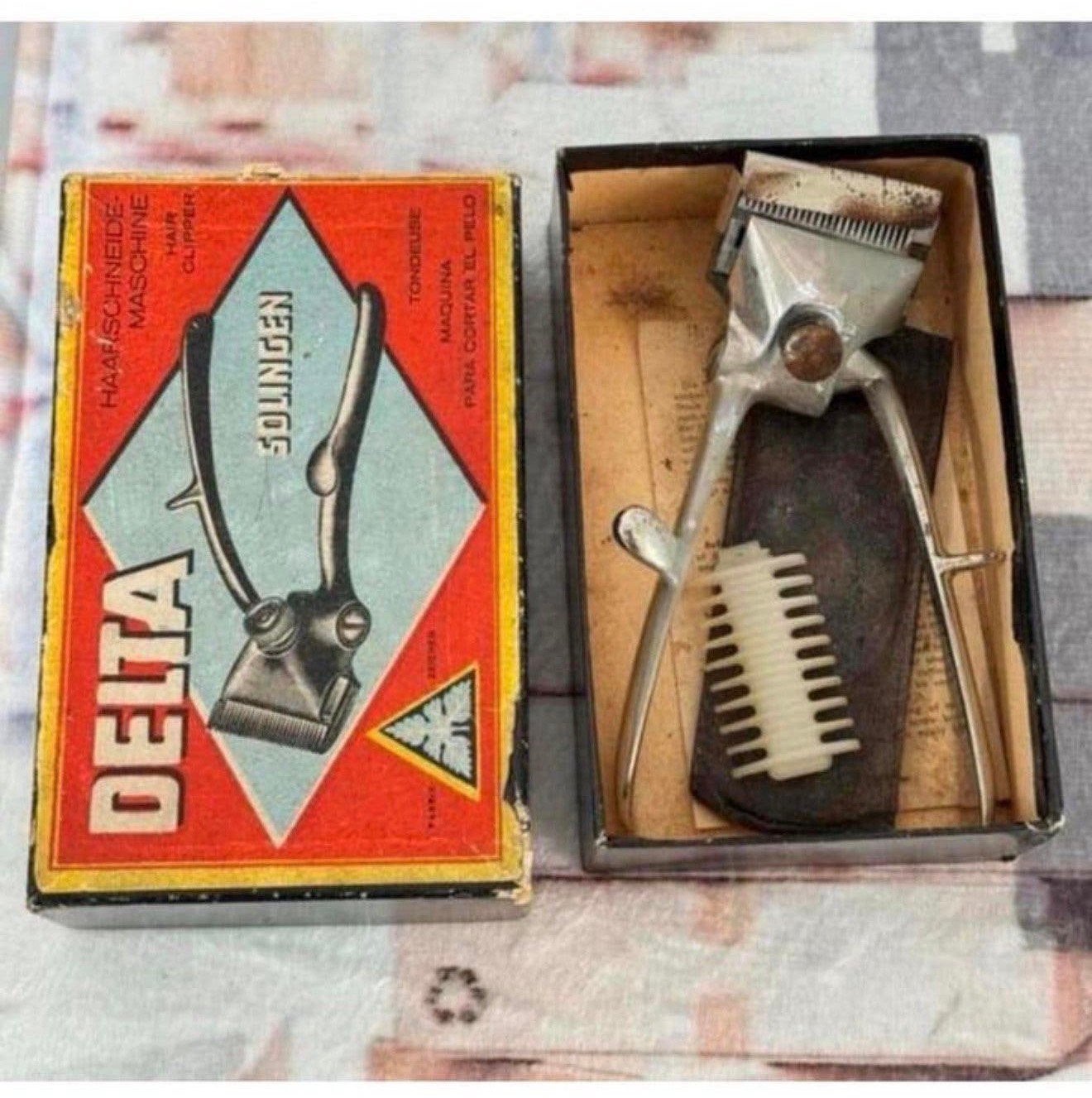 1951 - Delta solingen antiek Hand tondeuse clipper compleet, Antiek en Kunst, Ophalen of Verzenden