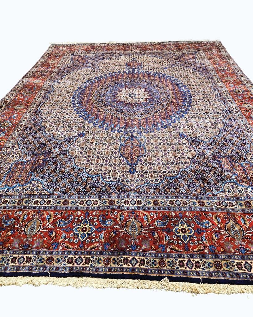 Groot Perzisch tapijt moud 400x300 wollen vloerkleed iran, Info@rugsandcarpets.nl, De handelmaatschappij, 200 cm of meer, Ophalen of Verzenden