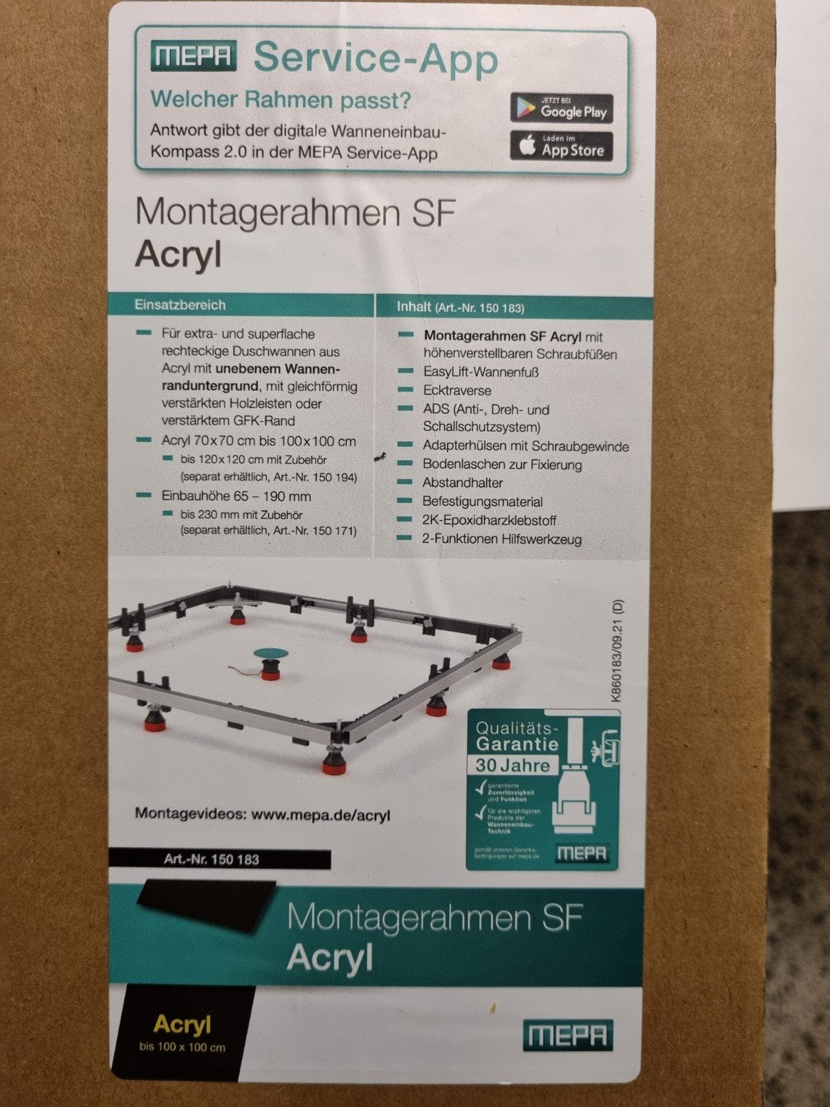 Montageframe voor acryl douchebak (Mepa, universeel), Ophalen of Verzenden, Nieuw, Douche