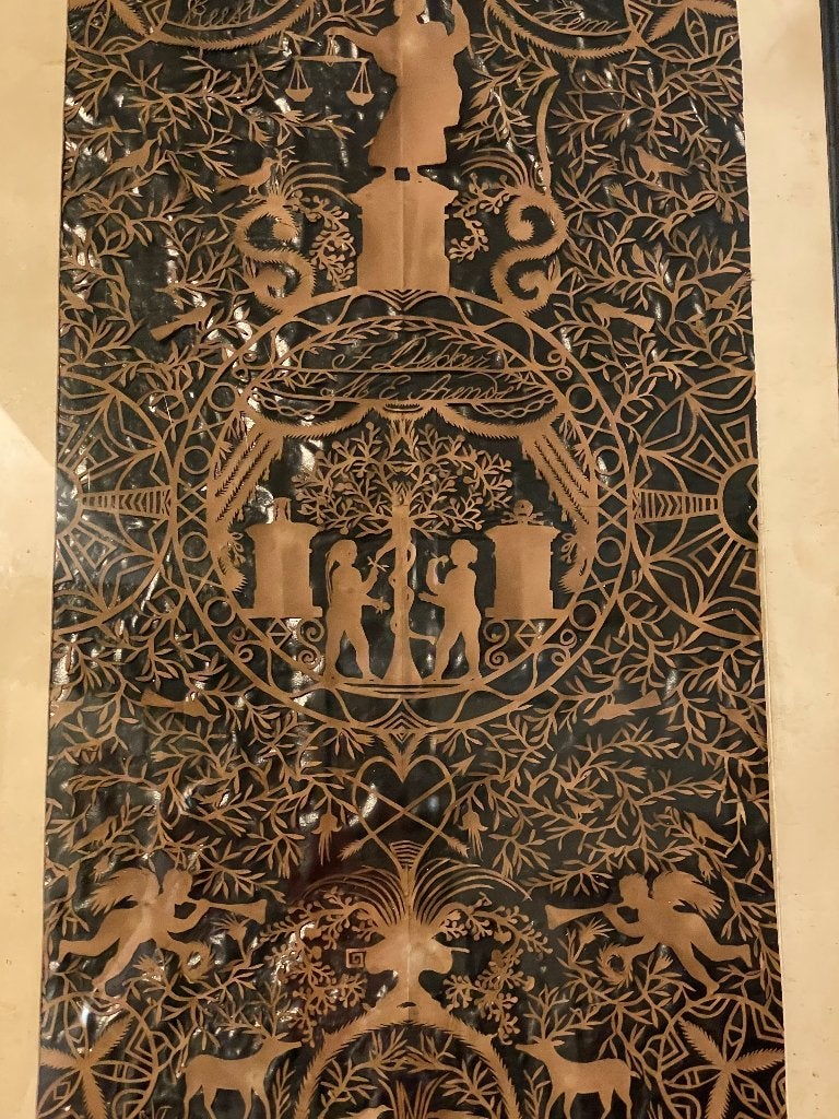 knipsel papierkunst volkskunst  vrouwe justitia zandloper, Ophalen of Verzenden