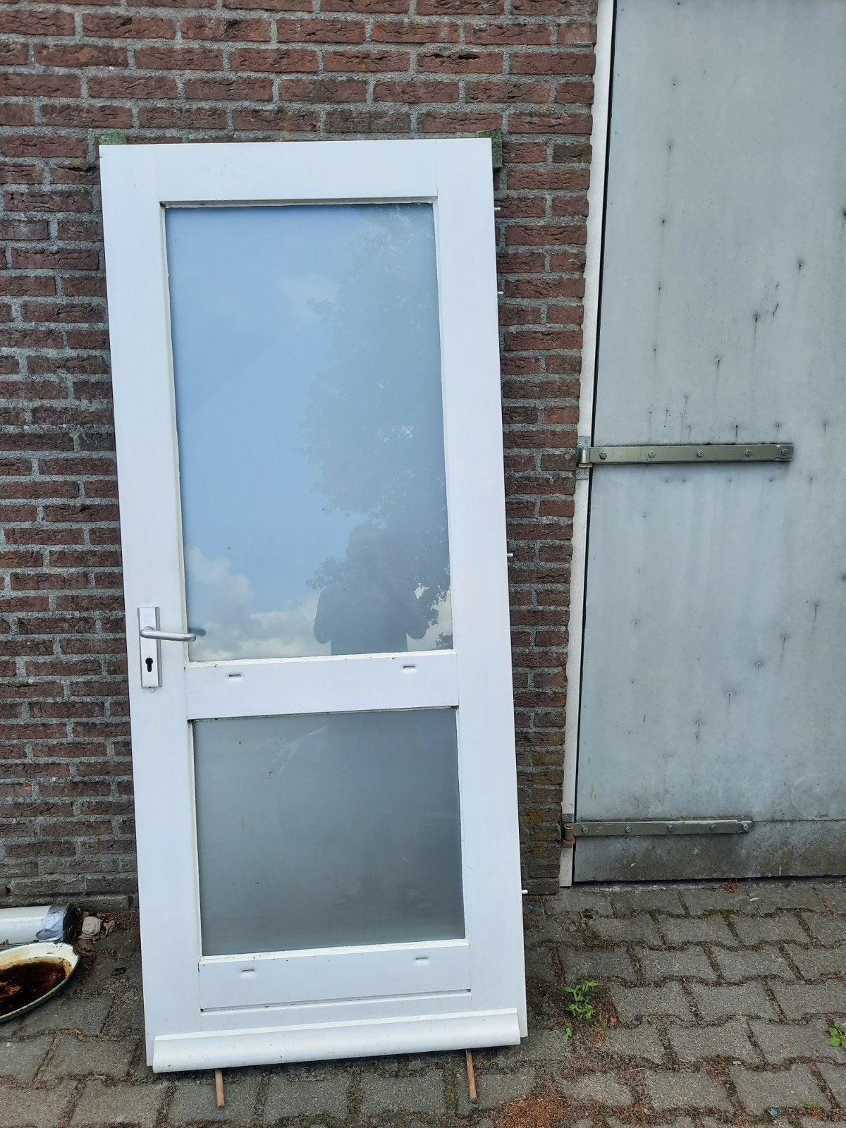 Witte buitendeur met glas, Doe-het-zelf en Verbouw, Deuren en Horren, Ophalen, Gebruikt, 80 tot 100 cm, Buitendeur