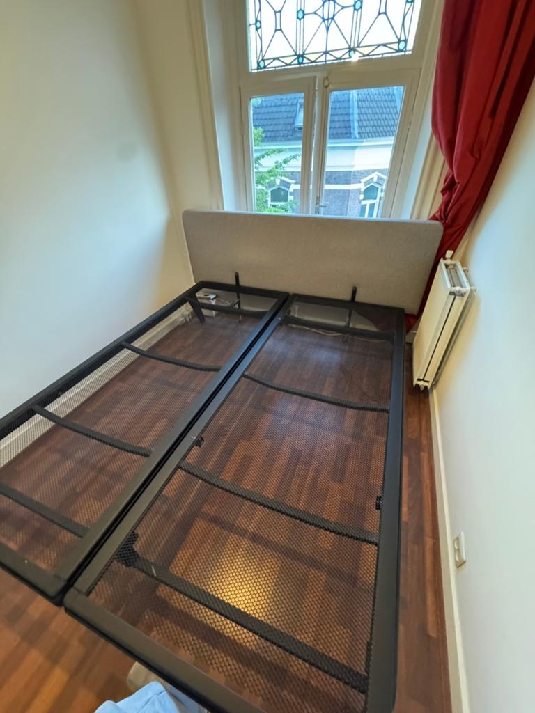 Auping original 180 220 met gestoffeerd hoofdbord, Ophalen, Gebruikt, Zwart, Tweepersoons