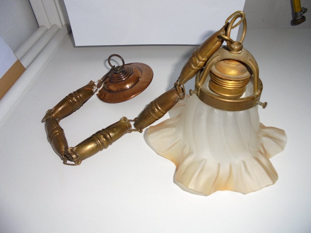 Glazen kapje en koperen ketting, Ophalen of Verzenden