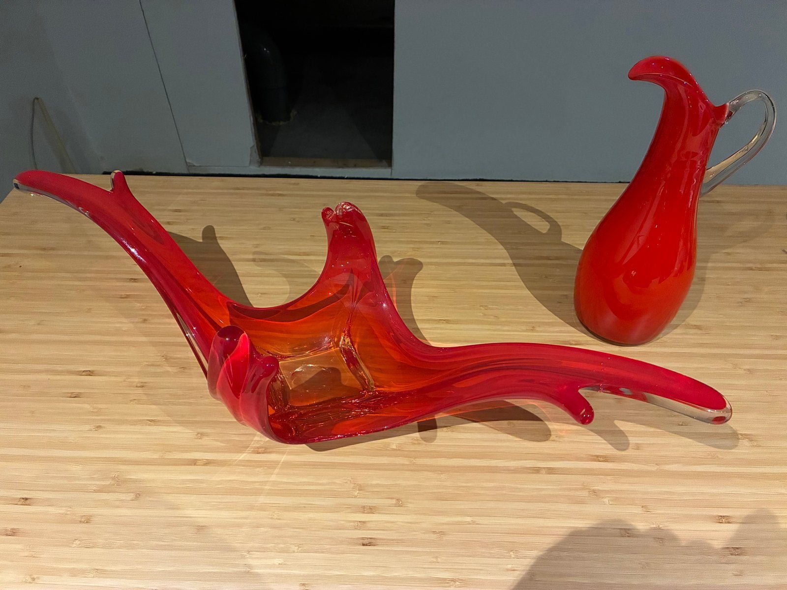 Rode glazen schaal en kan - Murano stijl, Antiek en Kunst, Ophalen