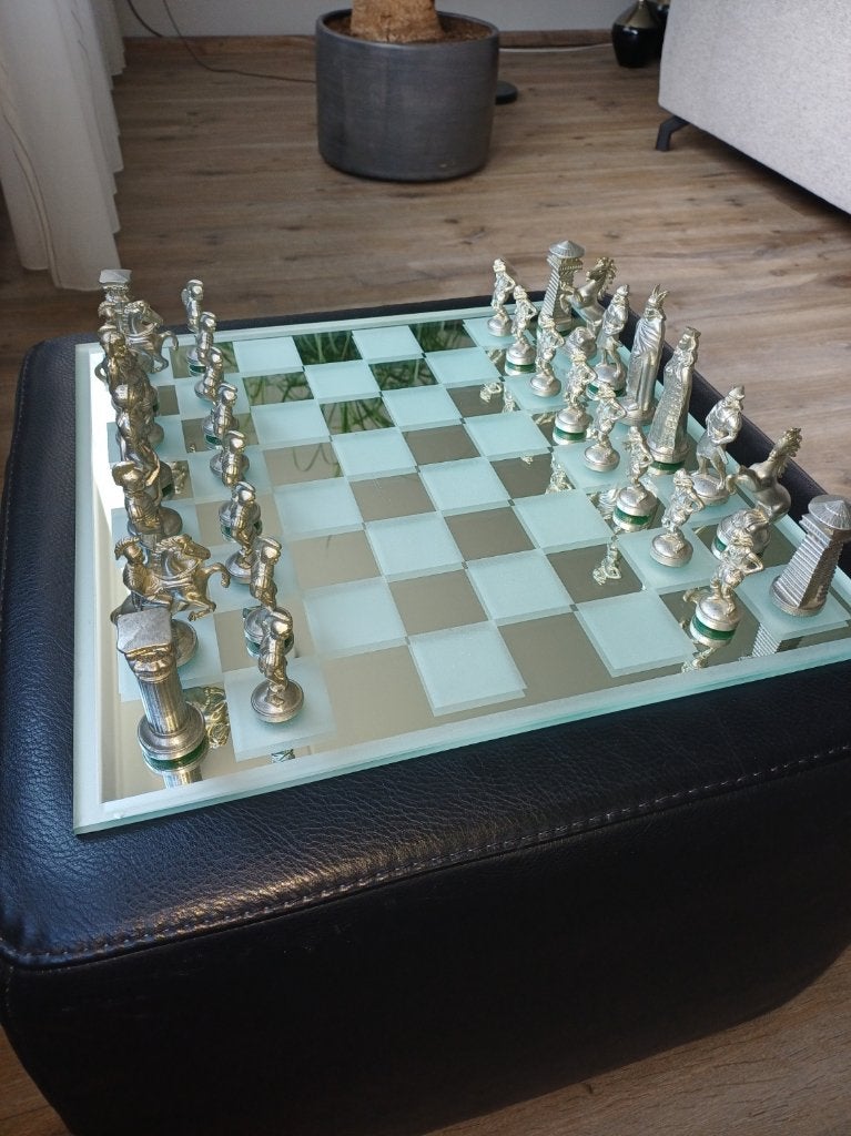 Prachtig tinnen/spiegel schaakspel, Een of twee spelers, Ophalen, Zo goed als nieuw