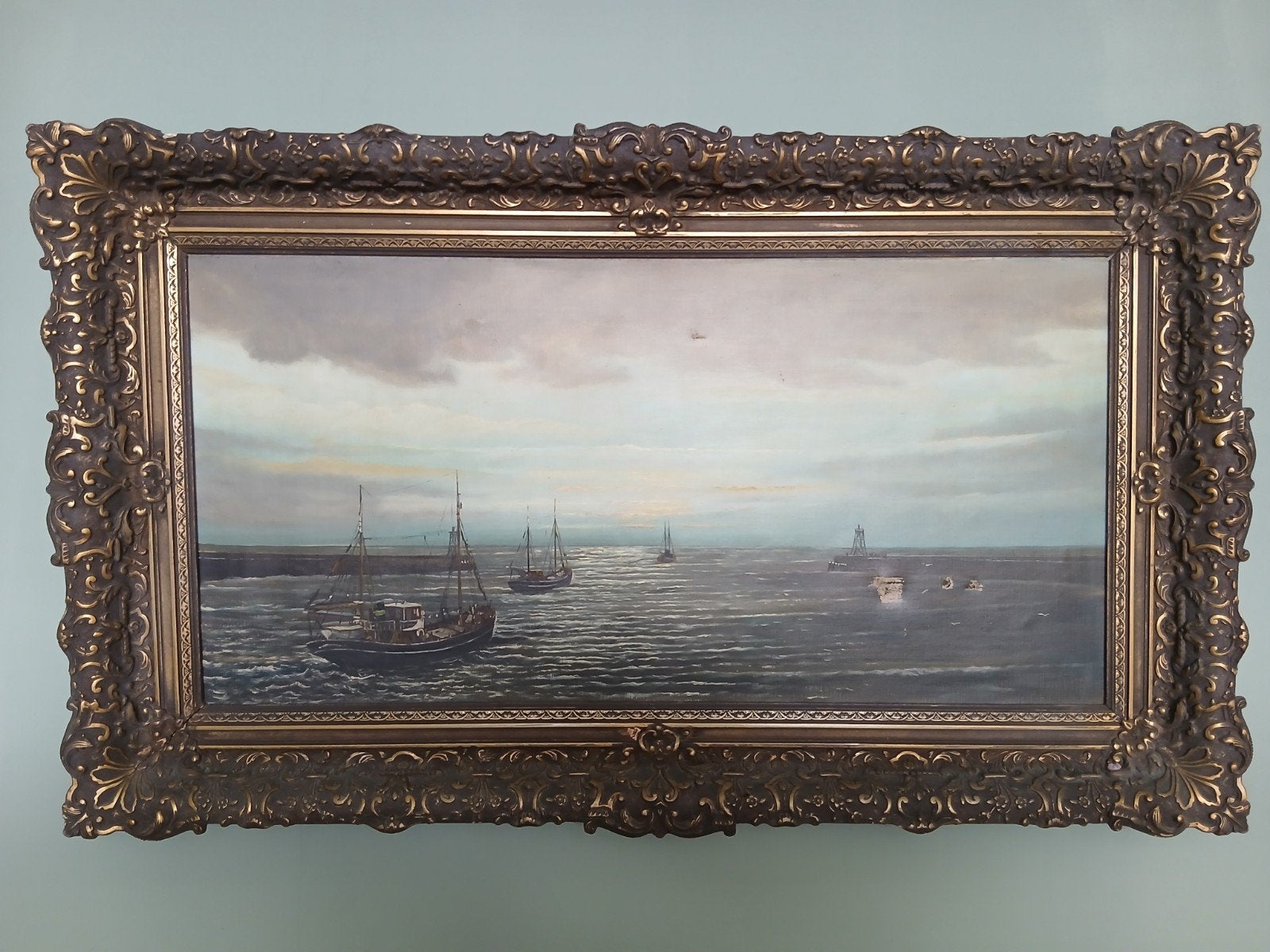 Klassiek schilderij: Maritiem tafereel met beschadigingen, Ophalen, Maritiem / water, Doek, Olieverf