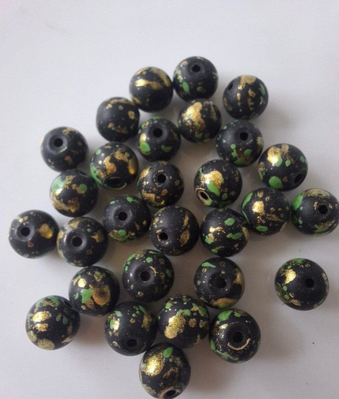 29 stuks 8 mm glaskralen zwart mat groen goud kralen partij, Kraal, -, -, Nieuw