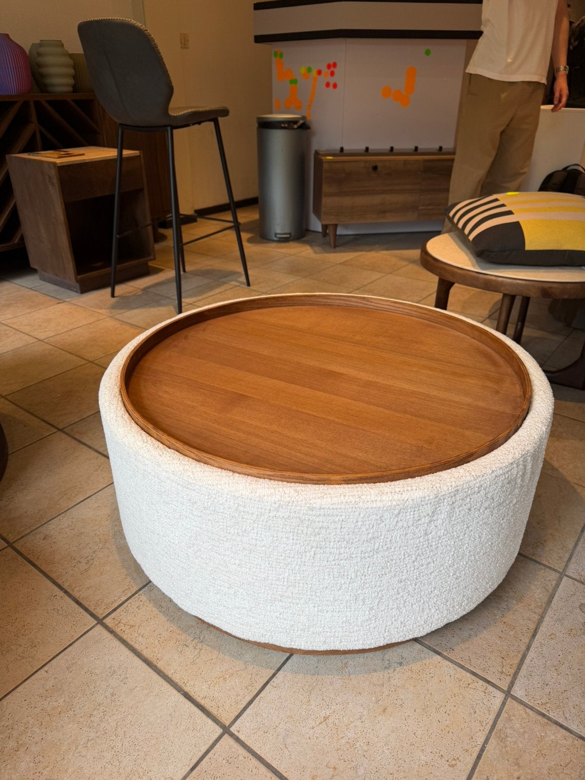 Deja living salontafel beige walnoot rond 83x83x40 cm, Ophalen, 100 tot 150 cm, Rond, 50 tot 100 cm