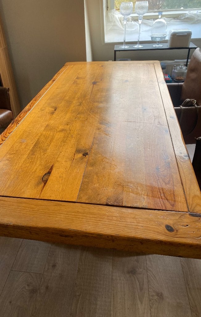 Eettafel massief grenen kloostertafel, Huis en Inrichting, Ophalen, Gebruikt, 200 cm of meer, Kloostertafel
